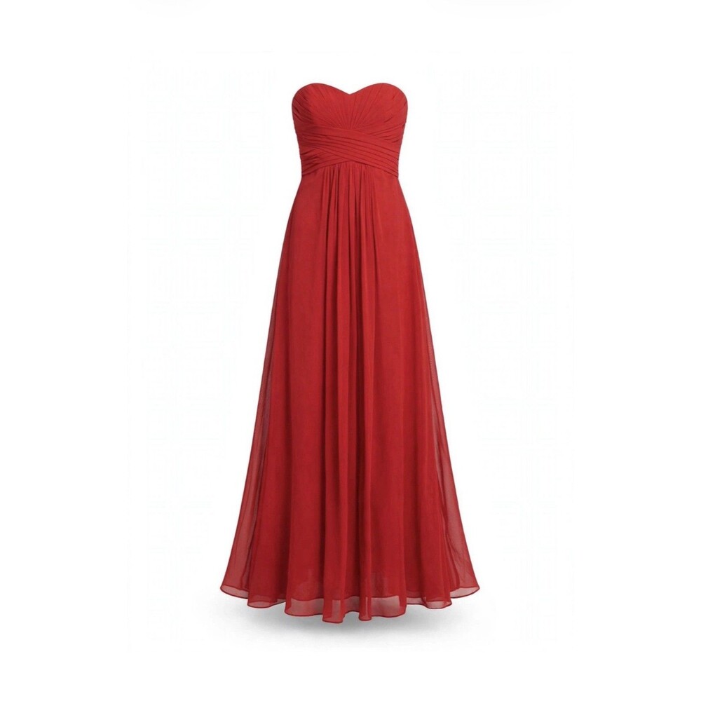 David's Bridal 4 Apple Red Strapless Chiffon Maxi Dress